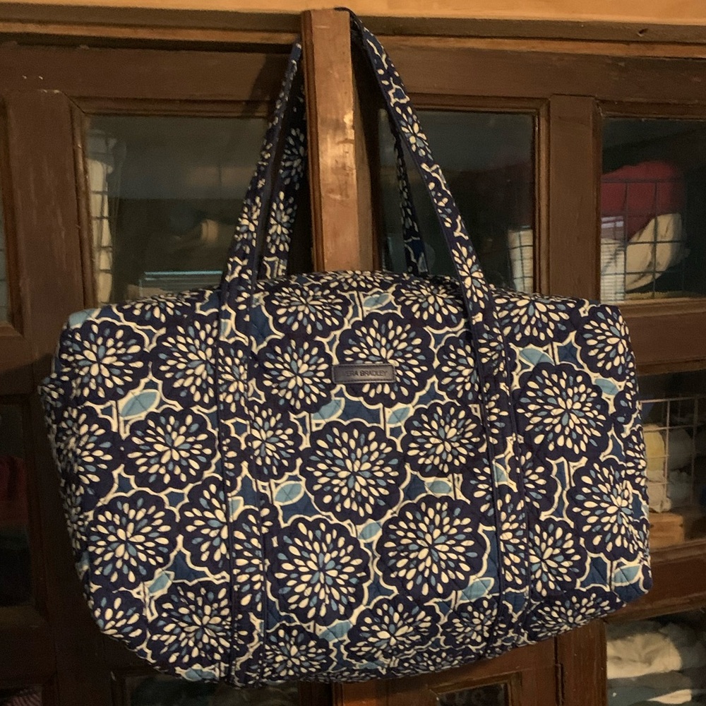 Vera Bradley Navy and Light Blue Quilted Travel Duffel